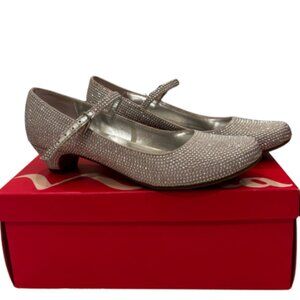 Nina Zelia Girls Silver Satin Mary Jane Dress Shoes